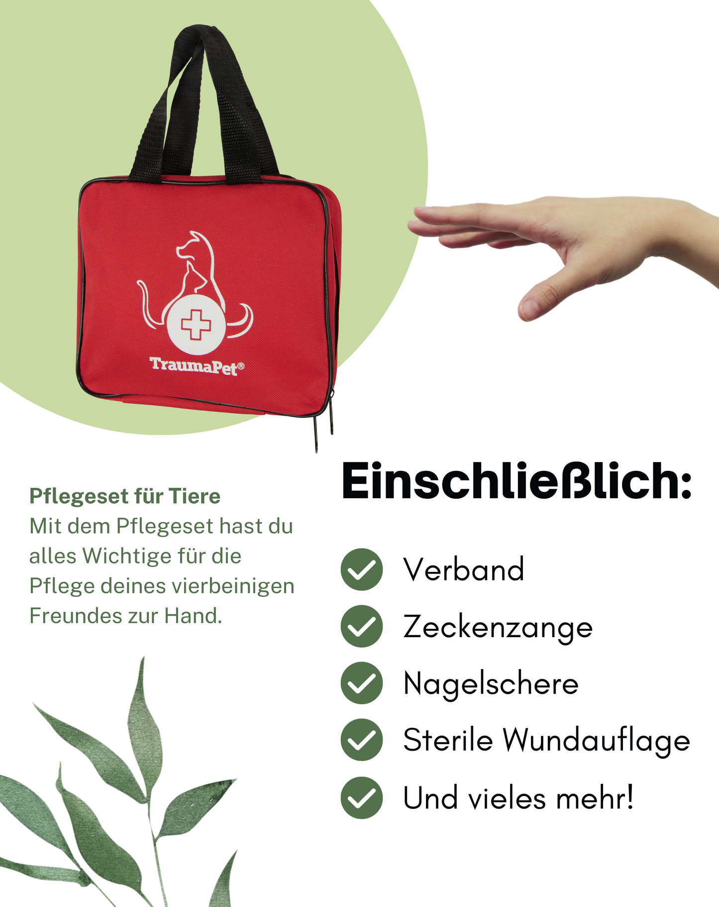 TraumaPet Pflegeset für Tiere | Zeckenzange | Nagelschere | 19-teilig