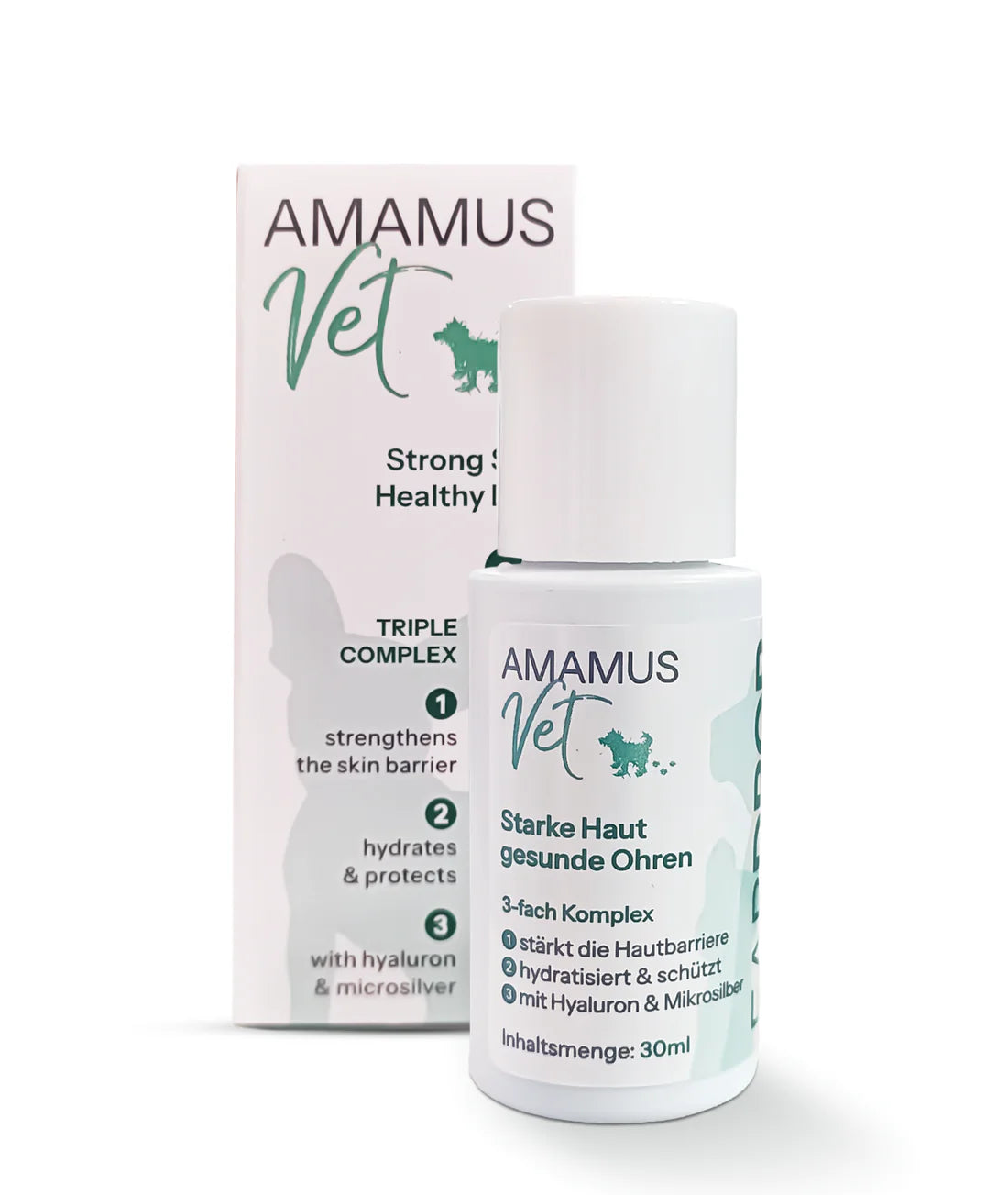 Produktabbilung Amamus Vet EARDROPS für starke Haut und gesunde Ohren