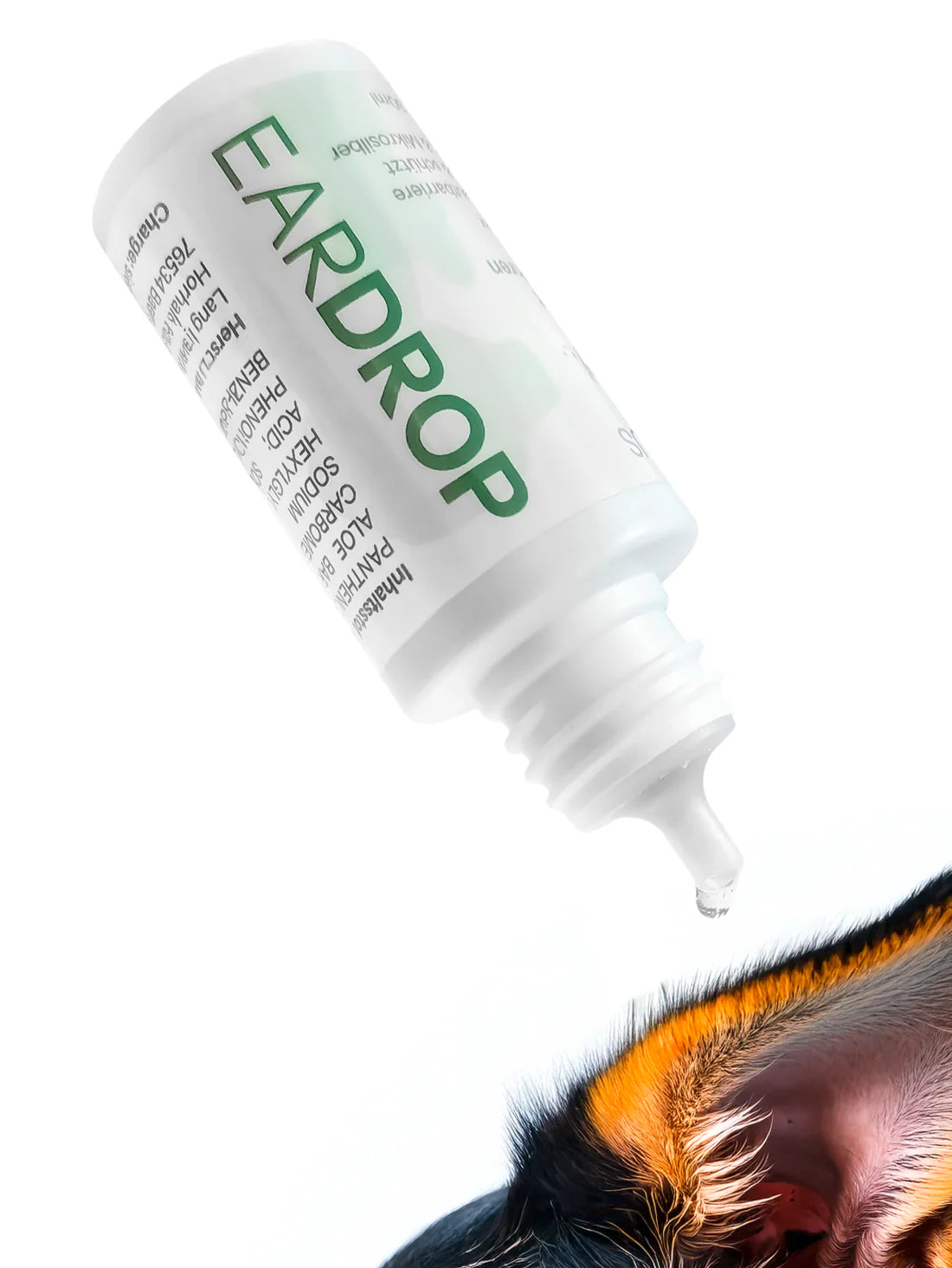 Produkt Amamus Eardrop und Hundeohr als Anwendungsbeispiel