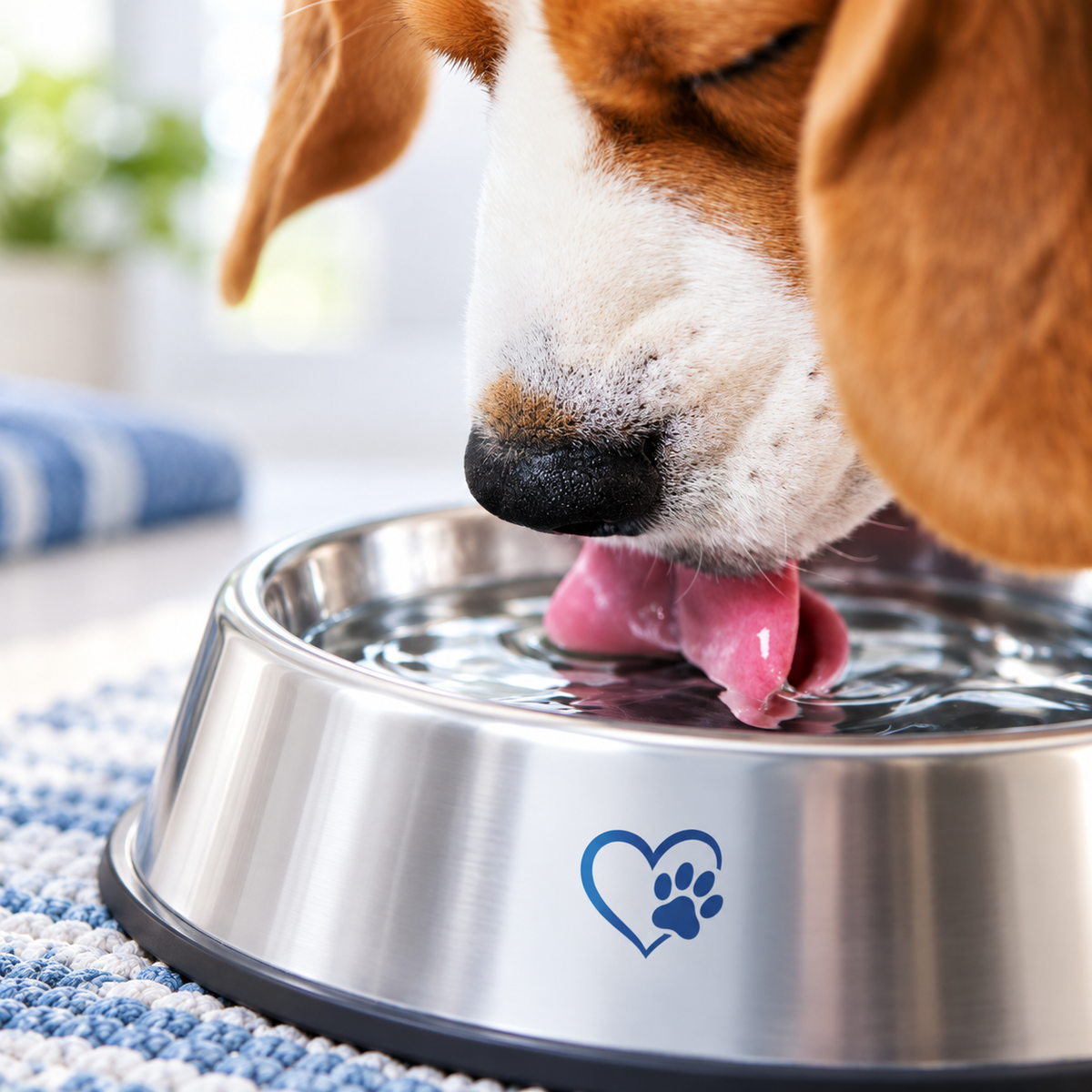 Hund trinkt Wasser aus einem Edelstahlnapf – Anwendungsmotiv zu TEEF VitaePlus