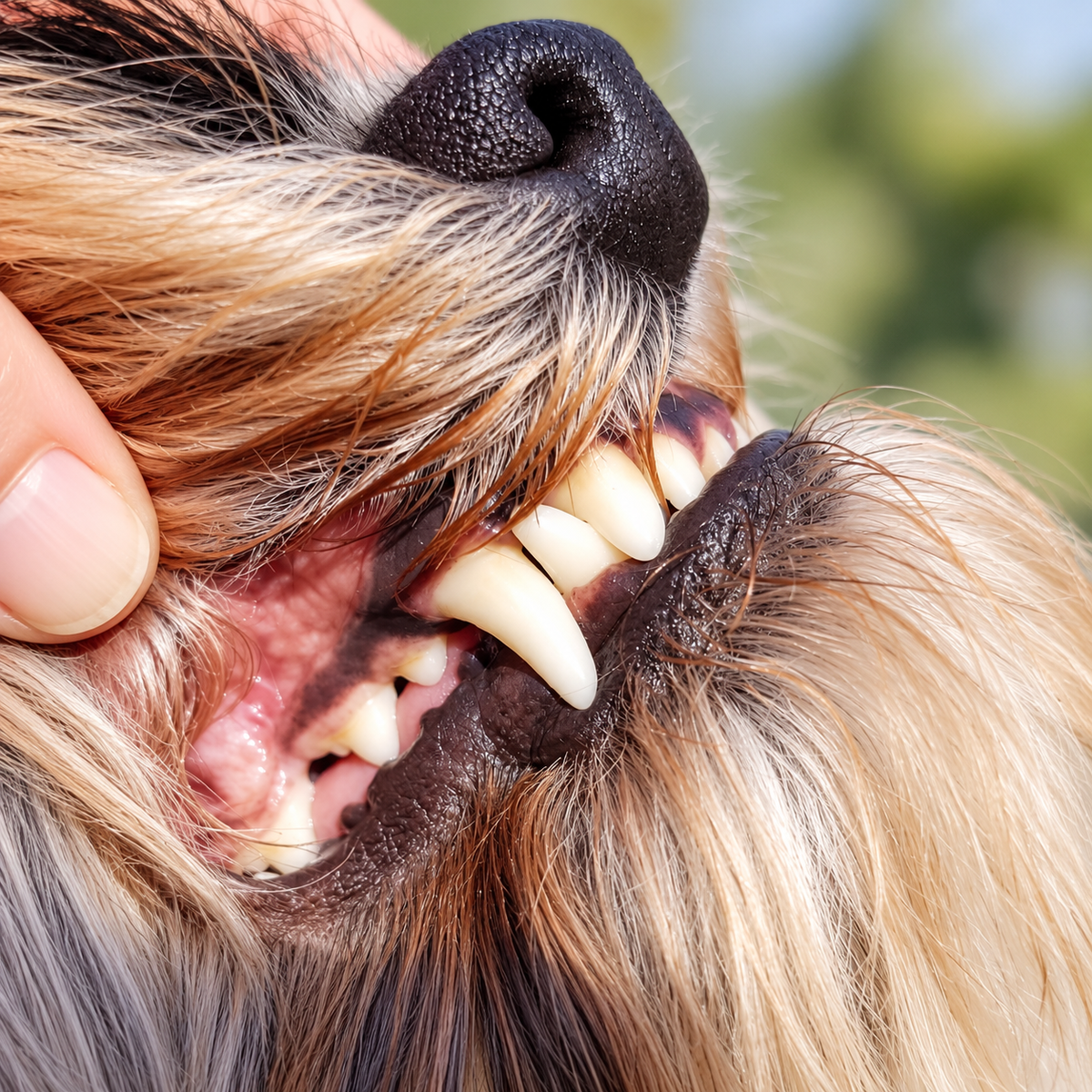 Nahaufnahme des Gebisses eines Hundes – Zahnpflege mit TEEF VitaePlus