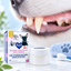 TEEF VitaePlus – Produktpackung und Dose neben einer Nahaufnahme von Hundezähnen