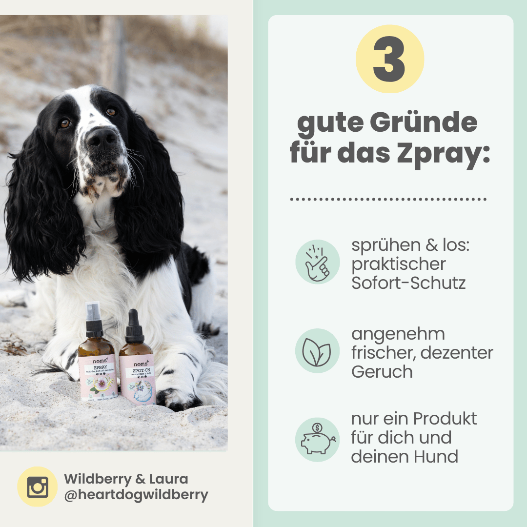 noms+ Zpray für Hunde gegen Zecken, Flöhe, Milben & Mücken (100ml)