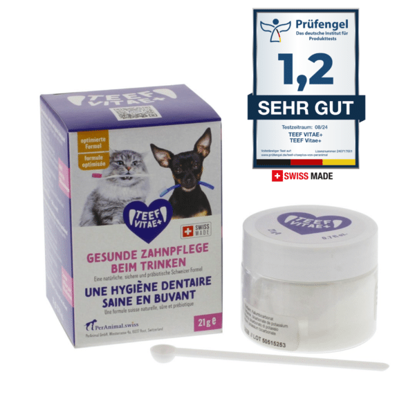 TEEF VitaePlus® – Natürliche Zahnpflege zum Trinken für Hunde & Katzen, zur Zahnsteinreduktion und frischen Atem.