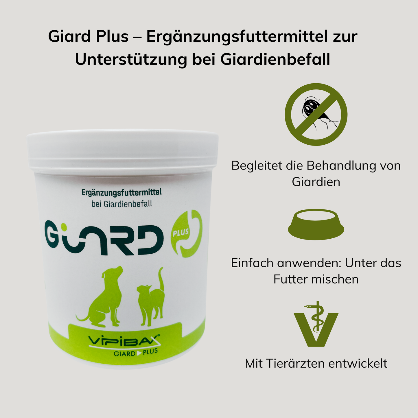 Giard Plus Ergänzungsfutter gegen Giardien – Unterstützt die Behandlung von Hunden & Katzen 140g