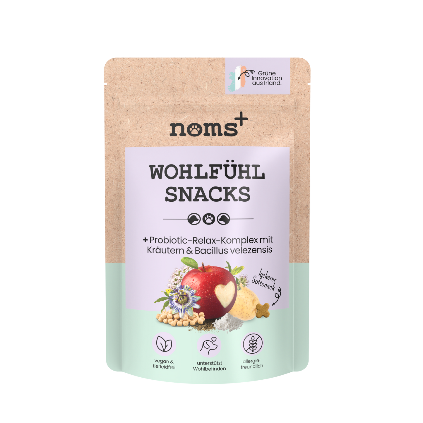 noms+ Wohlfühlsnacks für Hunde bei Stress, Angst, Unruhe & Hyperaktivität (200g)
