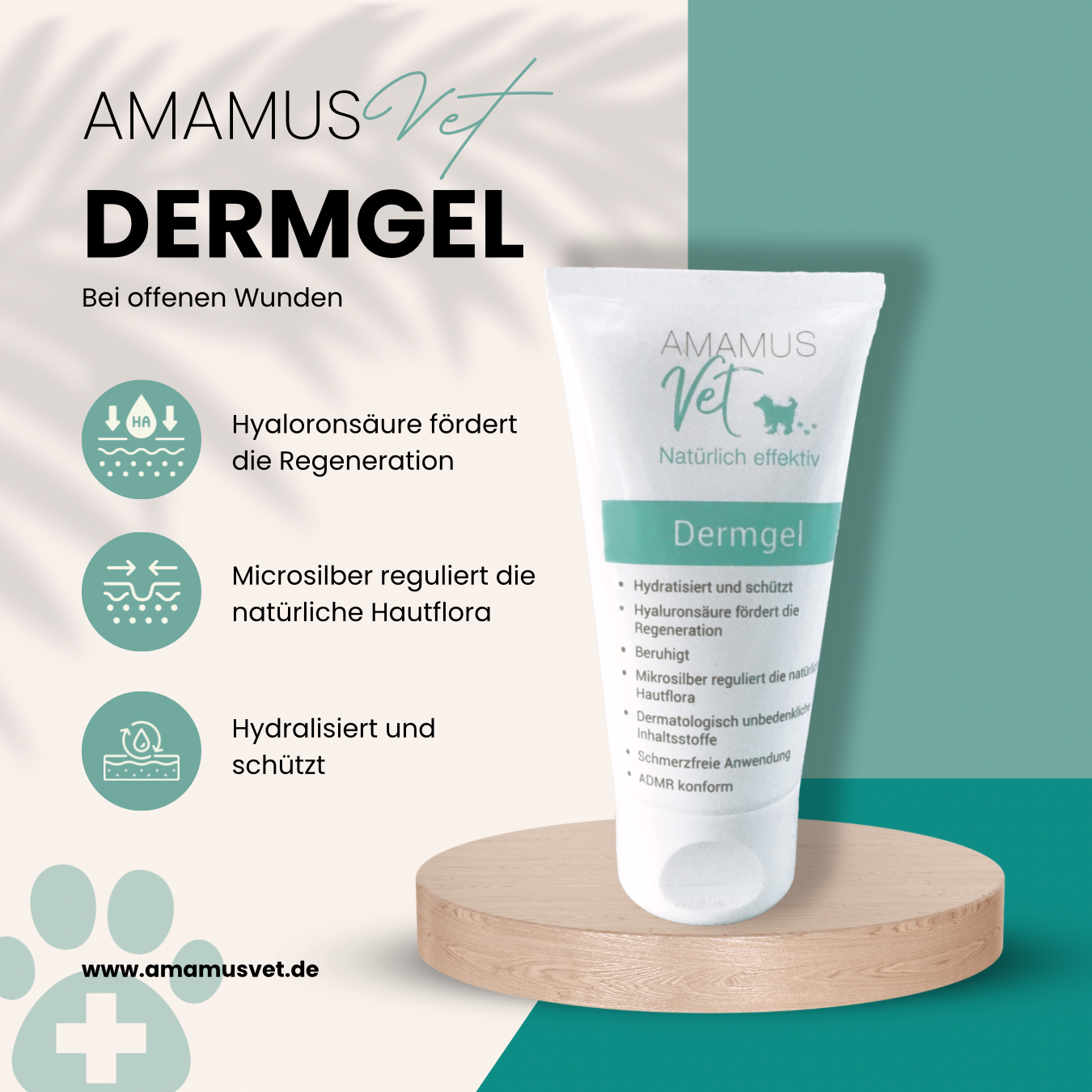 AMAMUS Vet Dermgel – Hautpflege für Haustiere mit Hyaluronsäure und Mikrosilber zur Förderung der Wundheilung und Unterstützung bei Hautirritationen.