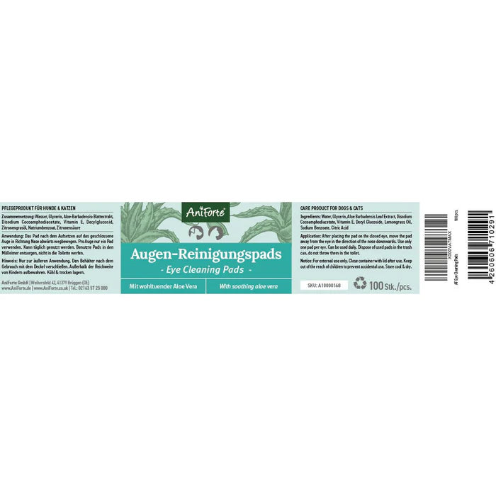 AniForte® Augen-Reinigungspads – Milde, parfümfreie Reinigung mit natürlichen Zutaten für Hunde und Katzen zur täglichen Pflege der Augen.