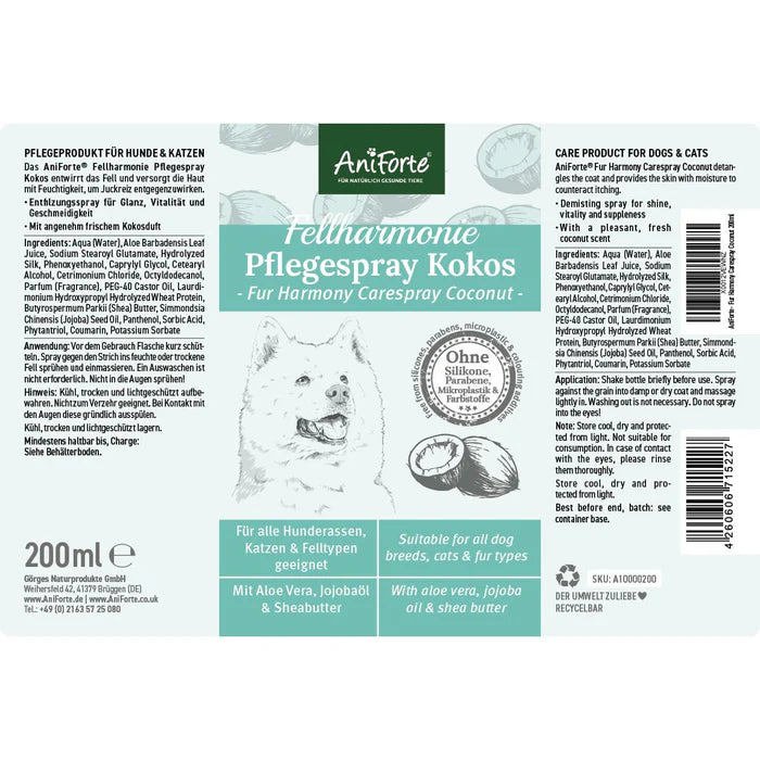 AniForte® Fellharmonie Pflegespray Kokos - 200 ml
