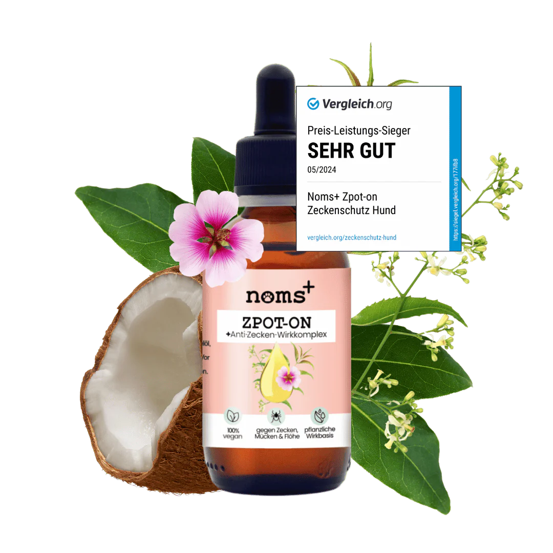 noms+ Zpot-on für Hunde – Effektives Anti-Zecken Spot-on mit Saltidin und natürlichen Ölen wie Geranium-, Eukalyptus-, Niem- und Kokosöl. Langanhaltender Schutz vor Zecken &amp; Flöhen, hautfreundlich und einfach anzuwenden.